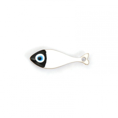 Picture of 2 PCs Eco-friendly PVD Vacuum Plating 304 Stainless Steel Enamelled Sequins Charms 18K Gold Plated White Fish Animal Double-sided Enamel 20mm x 6.5mm