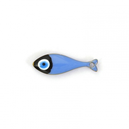 Picture of 2 PCs Eco-friendly PVD Vacuum Plating 304 Stainless Steel Enamelled Sequins Charms 18K Gold Plated Blue Fish Animal Double-sided Enamel 20mm x 6.5mm