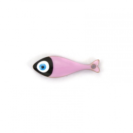 Picture of 2 PCs Eco-friendly PVD Vacuum Plating 304 Stainless Steel Enamelled Sequins Charms 18K Gold Plated Pink Fish Animal Double-sided Enamel 20mm x 6.5mm