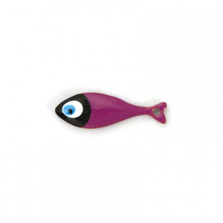 Picture of 2 PCs Eco-friendly PVD Vacuum Plating 304 Stainless Steel Enamelled Sequins Charms 18K Gold Plated Purple Fish Animal Double-sided Enamel 20mm x 6.5mm