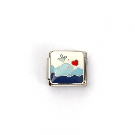 Picture of 2 PCs 304 Stainless Steel Ocean Jewelry Italian Charm Links For DIY Bracelet Jewelry Making Silver Tone Multicolor Rectangle Whale Animal 10mm x 9mm