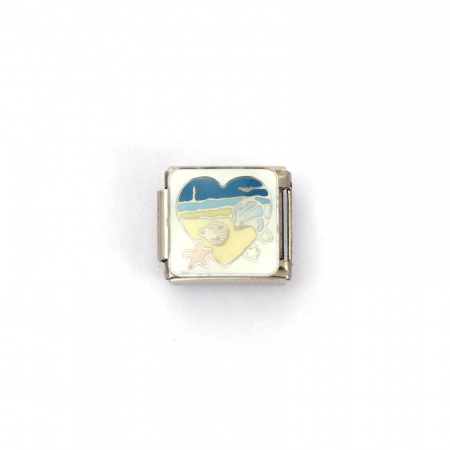 Picture of 2 PCs 304 Stainless Steel Ocean Jewelry Italian Charm Links For DIY Bracelet Jewelry Making Silver Tone Multicolor Rectangle Heart 10mm x 9mm