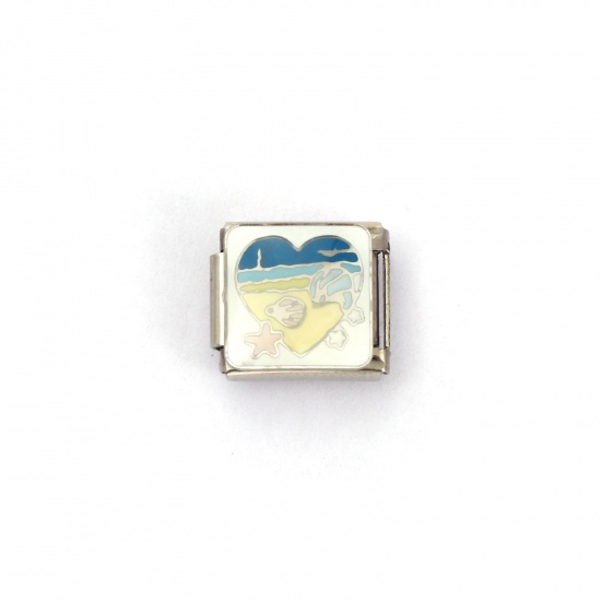 Immagine di 2 Pz 304 Acciaio Inossidabile Gioielli Oceanici Bracciale con Charm Italiano a Maglie, Creazione di Gioielli Fai-da-te Tono Argento Multicolore Rettangolo Cuore 10mm x 9mm