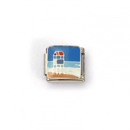 Picture of 2 PCs 304 Stainless Steel Ocean Jewelry Italian Charm Links For DIY Bracelet Jewelry Making Silver Tone Multicolor Rectangle Sea 10mm x 9mm