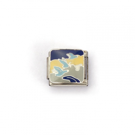 Picture of 2 PCs 304 Stainless Steel Ocean Jewelry Italian Charm Links For DIY Bracelet Jewelry Making Silver Tone Multicolor Rectangle Sea 10mm x 9mm