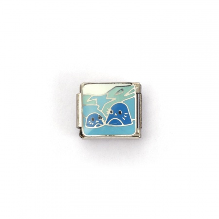 Picture of 2 PCs 304 Stainless Steel Ocean Jewelry Italian Charm Links For DIY Bracelet Jewelry Making Silver Tone Blue Rectangle Seal 10mm x 9mm