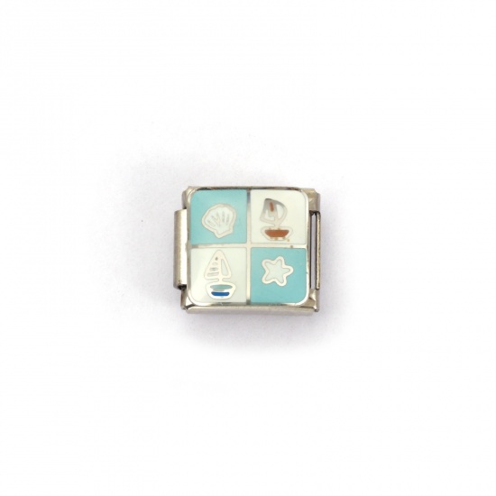 Изображение 2 ШТ 304 Нержавеющая Сталь Морские Украшения Очаровательный итальянский браслет со звеньями Изготовление ювелирных изделий своими руками Серебряный Тон Разноцветный Прямоугольник Парус 10мм x 9мм