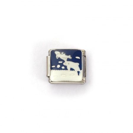 Picture of 2 PCs 304 Stainless Steel Ocean Jewelry Italian Charm Links For DIY Bracelet Jewelry Making Silver Tone Dark Blue Rectangle Dolphin 10mm x 9mm