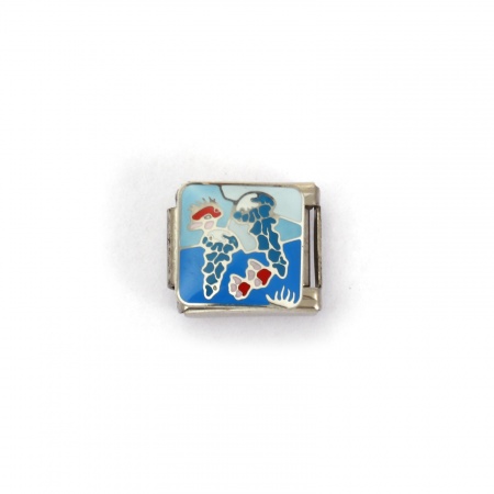 Picture of 2 PCs 304 Stainless Steel Ocean Jewelry Italian Charm Links For DIY Bracelet Jewelry Making Silver Tone Multicolor Rectangle Conch Sea Snail 10mm x 9mm