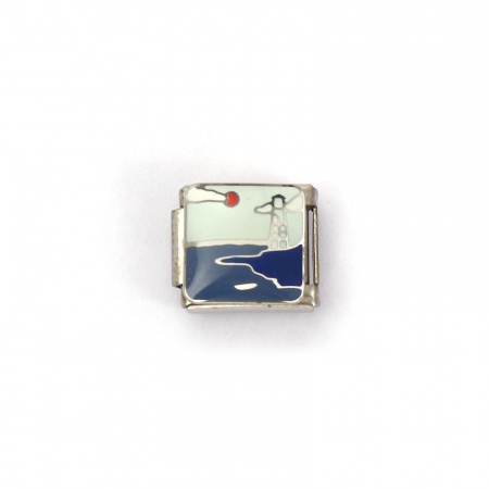 Picture of 2 PCs 304 Stainless Steel Ocean Jewelry Italian Charm Links For DIY Bracelet Jewelry Making Silver Tone Multicolor Rectangle Sea 10mm x 9mm