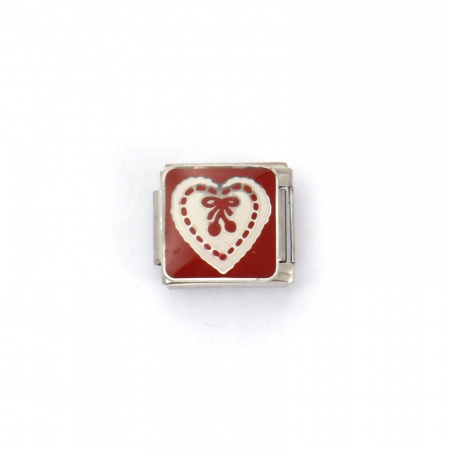 Picture of 2 PCs 304 Stainless Steel Valentine's Day Italian Charm Links For DIY Bracelet Jewelry Making Silver Tone Red Rectangle Heart 10mm x 9mm