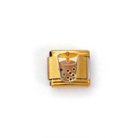 Picture of 2 PCs 304 Stainless Steel Italian Charm Links For DIY Bracelet Jewelry Making 18K Gold Plated Multicolor Rectangle Beverages 10mm x 9mm