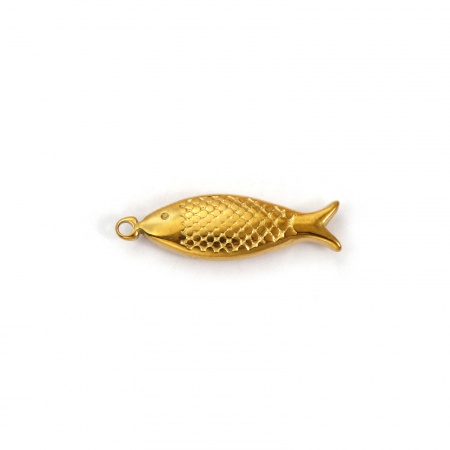 Picture of 2 PCs Eco-friendly 304 Stainless Steel Ocean Jewelry Charms 18K Gold Plated Fish Animal 3D 20mm x 6mm