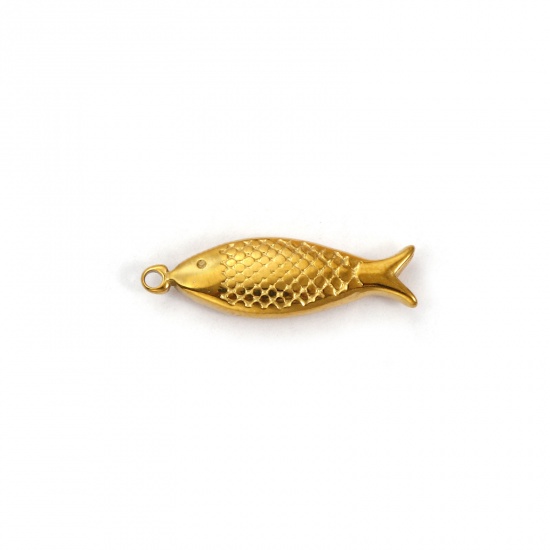 Imagen de 2 Unidades Respetuoso del Medio Ambiente 304 Acero Inoxidable Joyería del océano Colgantes Chapado en Oro de 18K Pez 3D 20mm x 6mm