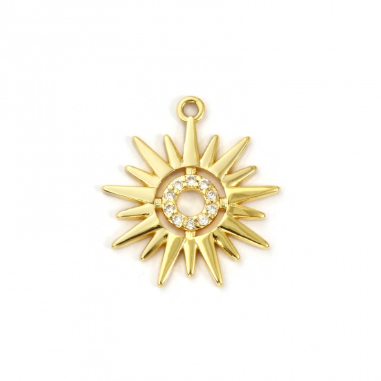 Immagine di 1 Pz Ottone Galassia Ciondoli Placcato Oro 18K Sole Filigrana Trasparente Cubic Zirconiae 21mm x 19mm