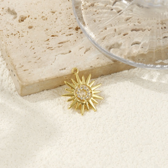 Immagine di 1 Pz Ottone Galassia Ciondoli Placcato Oro 18K Sole Filigrana Trasparente Cubic Zirconiae 21mm x 19mm