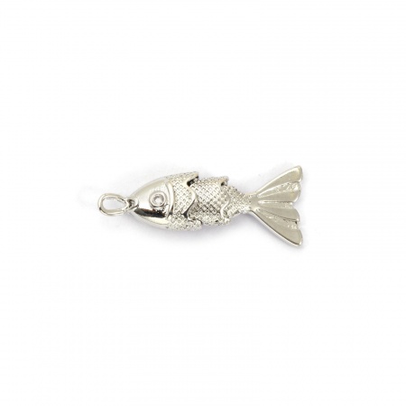 Picture of 1 Piece Eco-friendly Brass Ocean Jewelry Charms Real Platinum Plated Fish Animal 3D Movable Clear Cubic Zirconia 23mm x 9mm