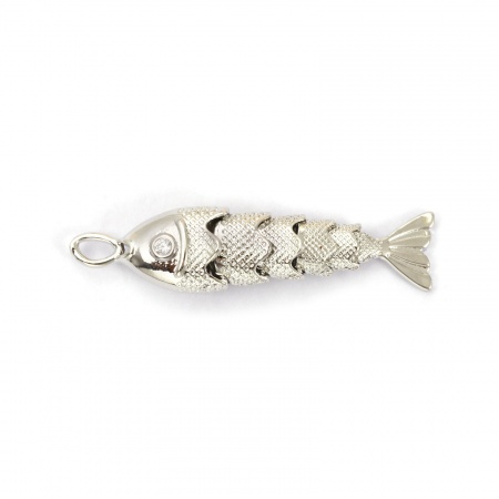 Picture of 1 Piece Eco-friendly Brass Ocean Jewelry Pendants Real Platinum Plated Fish Animal 3D Movable Clear Cubic Zirconia 40mm x 9mm