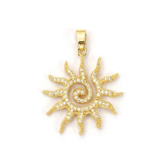 Immagine di 2 Pz Ottone Galassia Ciondoli Pendenti Placcato Oro 18K Sole Micro Spianare Trasparente Cubic Zirconiae 3.6cm x 2.8cm