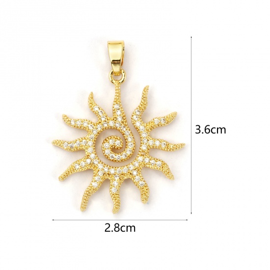 Immagine di 2 Pz Ottone Galassia Ciondoli Pendenti Placcato Oro 18K Sole Micro Spianare Trasparente Cubic Zirconiae 3.6cm x 2.8cm
