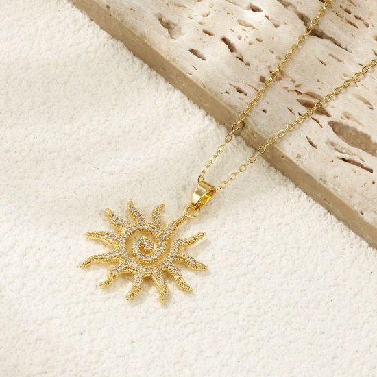 Immagine di 2 Pz Ottone Galassia Ciondoli Pendenti Placcato Oro 18K Sole Micro Spianare Trasparente Cubic Zirconiae 3.6cm x 2.8cm