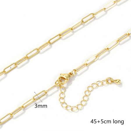 Picture of 1 Piece Brass Exquisite Paperclip Link Chain Necklace 18K Gold Plated 45cm(17.7") + 5cm(2") long, Chain Size: 3mm