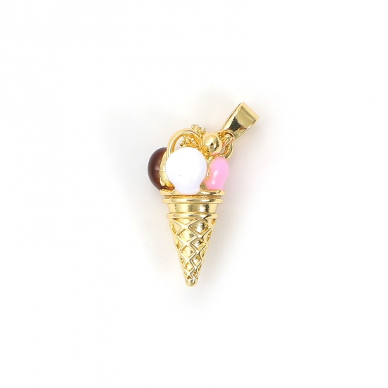 Imagen de 2 Unidades Respetuoso del Medio Ambiente Latón Colgantes Charms 18K Oro Real Chapado Rosado Esmalte Helado 3D Claro Circón Artificial 21mm x 10mm