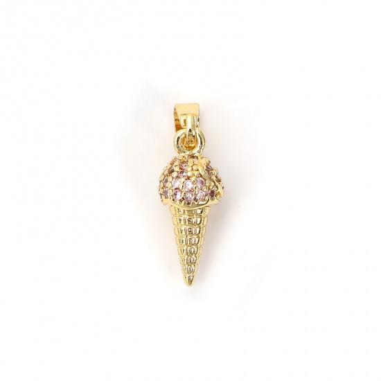 Imagen de 2 Unidades Respetuoso del Medio Ambiente Latón Colgantes Charms 18K Oro Real Chapado Esmalte Helado 3D Rosa Claro Circón Artificial 21mm x 7mm