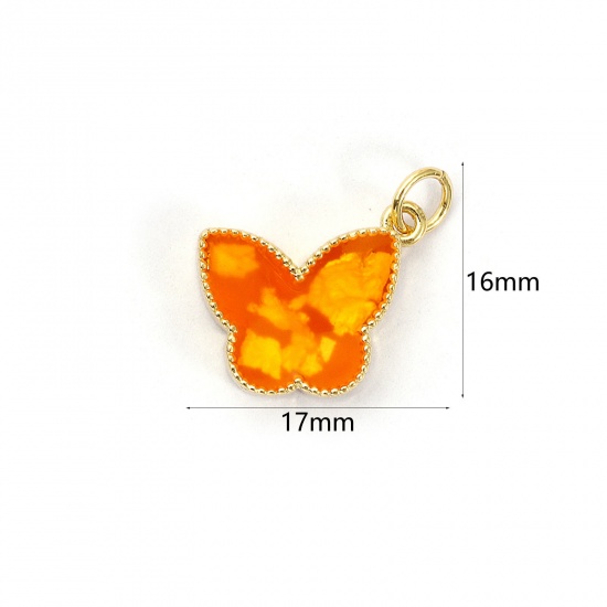 Bild von 1 Piece Eco-friendly Brass Charms 18K Real Gold Plated Orange Enamel Butterfly Animal Foil 17mm x 16mm