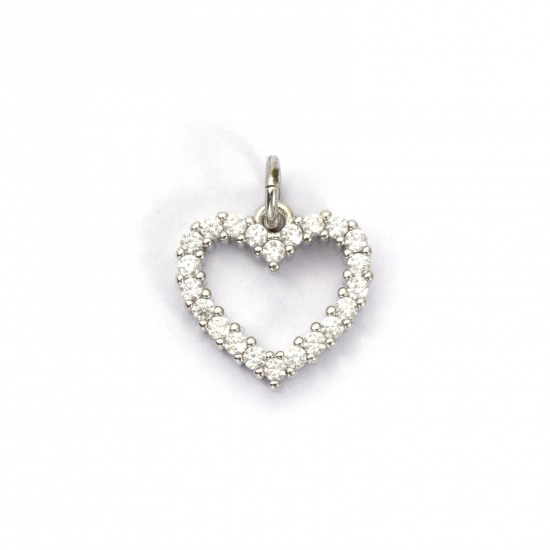 Bild von 1 Stück Umweltfreundlich Messing Valentinstag Charms Echt Platin plattiert Herz Micro Pave Klar Kubischer Zirkon 16mm x 13mm