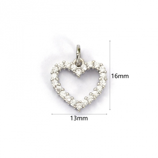 Bild von 1 Stück Umweltfreundlich Messing Valentinstag Charms Echt Platin plattiert Herz Micro Pave Klar Kubischer Zirkon 16mm x 13mm