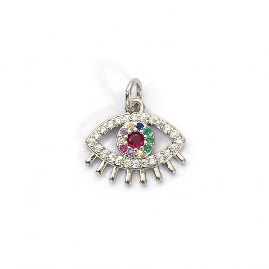 Bild von 1 Stück Umweltfreundlich Messing Charms Echt Platin plattiert Auge Micro Pave Bunt Kubischer Zirkon 16mm x 15mm