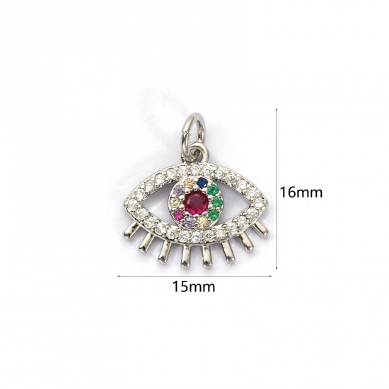 Bild von 1 Stück Umweltfreundlich Messing Charms Echt Platin plattiert Auge Micro Pave Bunt Kubischer Zirkon 16mm x 15mm