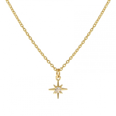 18K Echtgold plattiert Kreuz Gliederketten Polarisstern Anhänger Halskette, Messing 45cm + 5cm, Für Frauen, Klar Zirkonia Elegant Galaxis Geschenk, Umweltfreundlich, 1 Strang