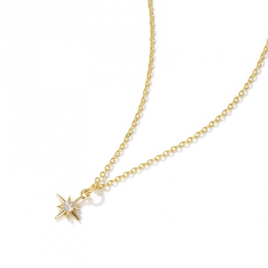 Immagine di 18K Vero Oro Placcato Catena a Cavo Stella Polare Collana con Ciondolo, Ottone 45cm + 5cm, Per Donne, Trasparente Cubic Zirconiae Elegante Galassia Regalo, Ecologico, 1 Pz