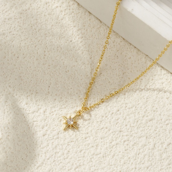 Immagine di 18K Vero Oro Placcato Catena a Cavo Stella Polare Collana con Ciondolo, Ottone 45cm + 5cm, Per Donne, Trasparente Cubic Zirconiae Elegante Galassia Regalo, Ecologico, 1 Pz