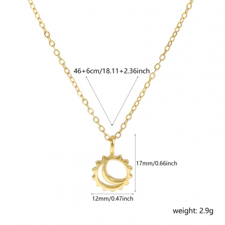 Imagen de 18K Oro Real Chapado Cadena de Cable Cruz Sol & Luna Collar con Colgante, Latón 46cm + 6cm, Para Mujeres, Exquisito Galaxia Respetuoso del Medio Ambiente, 1 Unidad
