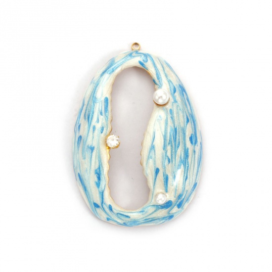 Immagine di 1 Pz Placcatura Sottovuoto PVD Ecologica 304 Acciaio Inossidabile Ciondoli Pendenti 18K Vero Oro Placcato Blu Smalto Monetaria Caputserpentis Perla Imitato Acrilico Trasparente Cubic Zirconiae 5.9cm x 4.1cm