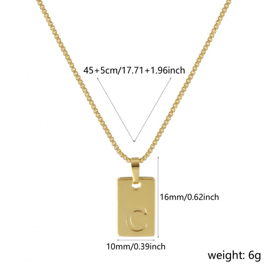 Immagine di 18K Vero Oro Placcato Catena a Casella Rettangolo Collana con Ciondolo, Ottone 45cm + 5cm, Per Donne, Messaggio " C " Minimalista Lettera Maiuscola Regalo, Ecologico, 1 Pz