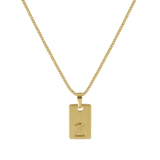 Immagine di 18K Vero Oro Placcato Catena a Casella Rettangolo Collana con Ciondolo, Ottone 45cm + 5cm, Per Donne, Messaggio " Z " Minimalista Lettera Maiuscola Regalo, Ecologico, 1 Pz