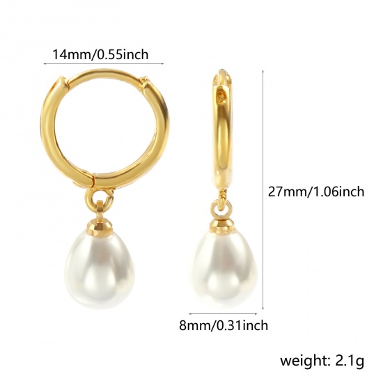 Immagine di 1 Paio Ecologico Elegante Squisito 18K Vero Oro Placcato Bianco Ottone Goccia Perla Imitato Acrilico Orecchino Per Donne Regalo 27mm x 14mm, Posta / Filo Dimensione: 1mm(18 misura)