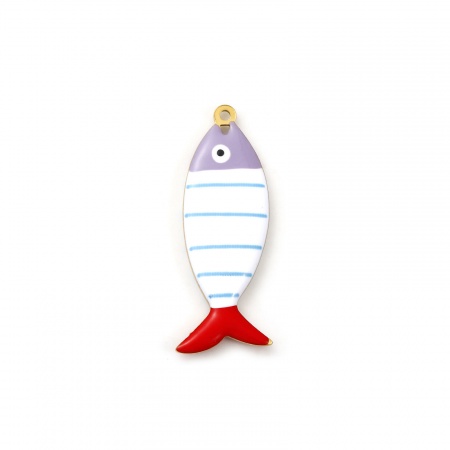 Picture of 2 PCs Eco-friendly PVD Vacuum Plating 304 Stainless Steel Ocean Jewelry Pendants 18K Gold Plated Multicolor Fish Animal Stripe Double-sided Enamel 4cm x 1.5cm