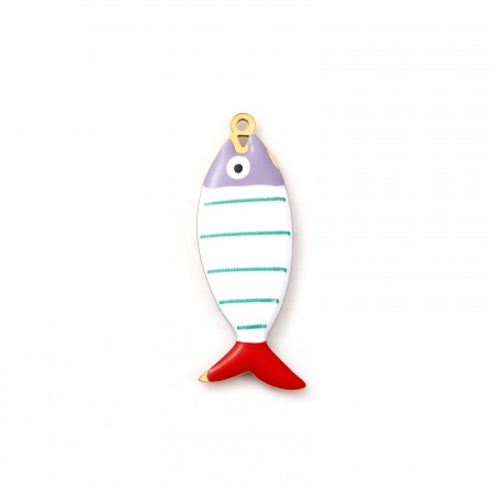 Picture of 2 PCs Eco-friendly PVD Vacuum Plating 304 Stainless Steel Ocean Jewelry Pendants 18K Gold Plated Multicolor Fish Animal Stripe Double-sided Enamel 4cm x 1.5cm