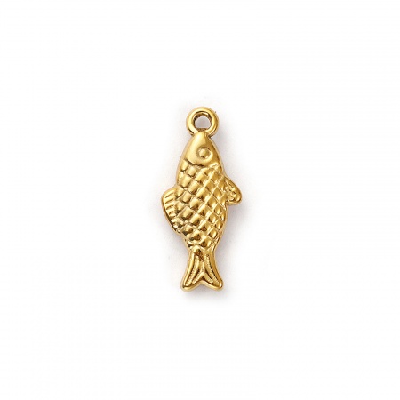 Picture of 2 PCs Eco-friendly PVD Vacuum Plating 304 Stainless Steel Ocean Jewelry Charms 18K Gold Plated Fish Animal 3D 20.5mm x 9mm