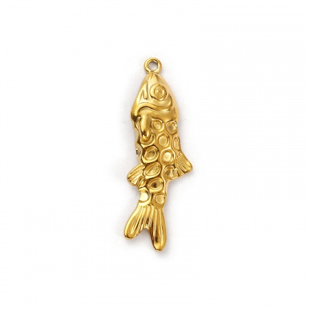 Picture of 2 PCs Eco-friendly PVD Vacuum Plating 304 Stainless Steel Ocean Jewelry Pendants 18K Gold Plated Goldfish 3.6cm x 1.2cm