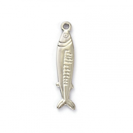 Picture of 5 PCs Eco-friendly 304 Stainless Steel Ocean Jewelry Pendants Silver Tone Fish Animal 3.5cm x 0.7cm