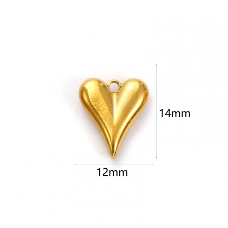 Picture of 2 PCs Eco-friendly PVD Vacuum Plating 304 Stainless Steel Valentine's Day Charms 18K Gold Plated Heart 14mm x 12mm