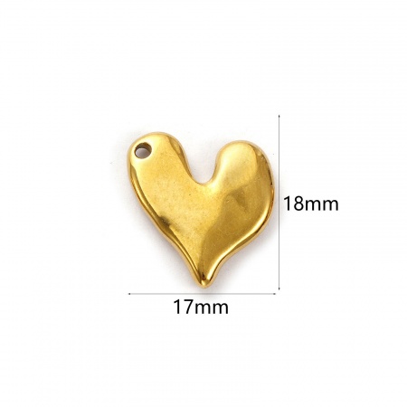 Picture of 2 PCs Eco-friendly PVD Vacuum Plating 304 Stainless Steel Valentine's Day Charms 18K Gold Plated Heart 18mm x 17mm