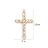 Picture of 1 Piece Eco-friendly PVD Vacuum Plating 304 Stainless Steel Religious Pendants 18K Real Gold Plated Cross Clear Cubic Zirconia 3.3cm x 2cm