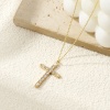 Picture of 1 Piece Eco-friendly PVD Vacuum Plating 304 Stainless Steel Religious Pendants 18K Real Gold Plated Cross Clear Cubic Zirconia 3.3cm x 2cm